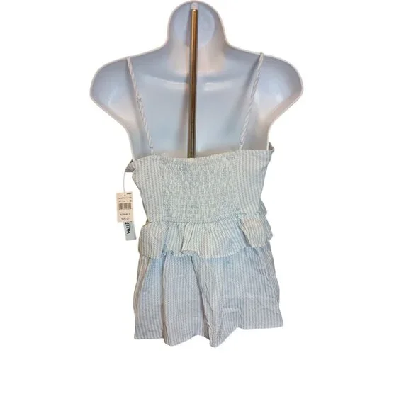 WallFlower Challis Ruffle Cami Tank Top Sleeveless Blouse Women's Sz. XS Blue/Wh - Picture 4 of 7